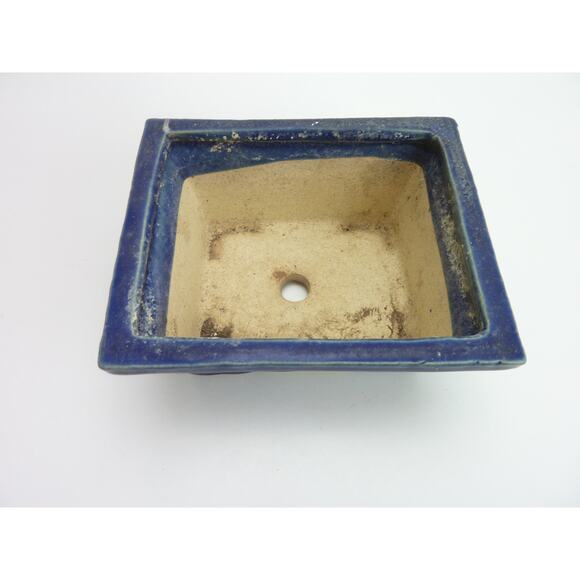 Vintage Small Bonsai Ceramic Planter Pot Handmade Blue Glaze - Picture 2 of 5